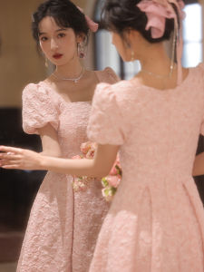 Small Dress Daily Wearable Summer New Arrival Engagement Pink Evening Dress Banquet Temperament Adult Ceremony Graduation Party