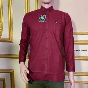 BIRU NAVY KEMEJA POLOS PRIA LENGAN PANJANG BAHAN KATUN CIGARET TEBAL