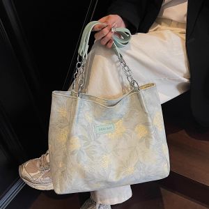 Elegant Embroidered Tote Bag Womens 2025 New Summer High-End Single Shoulder Bag Large Capacity Commuter Bag Soft Fabric