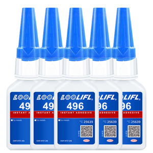 LOOLIFL 496 Instant Adhesive 5pcs Strong Super Glue for Metal Plastic Ceramic Glass Wood Shoe Repair Home Improvement DIY