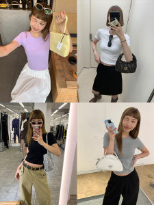 Elastic Short Sleeve round Neck Basic Cotton T-Shirt Womens Comfortable Slimming Cotton Blend Summer Top Korean Style