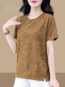 Pure Cotton Short Sleeve T-Shirt Womens Loose Thin Style Summer New Arrival Moms Clothing Large Size Comfortable Top