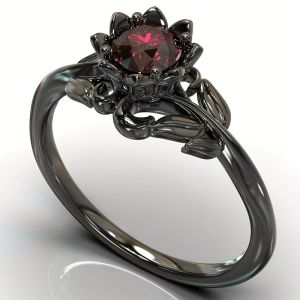 Black Flower Round Ring for Women Red Stone Charm Jewelry Party Gift - Stylish Accessory for Ladies