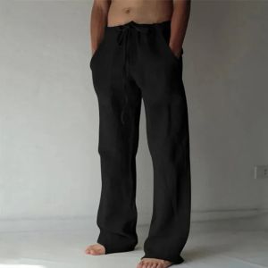 Nam Quần Cotton Linen Thoáng Khí Màu Trơn Vừa Vặn Chân Thẳng Quần Tây Thường Ngày Cho Mùa Xuân Thu Hè Chiều Dài Dạo Phố