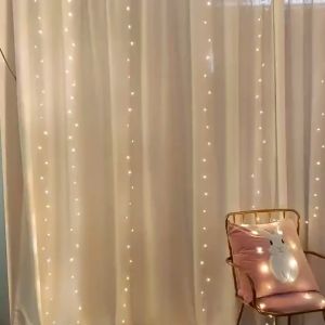 มีให้เลือกหลายสี ม่านไฟ Led ไฟประดับตกแต่ง 300 ดวง ไฟตกแต่งเทศกาล ปรับได้ 8 จังหวะ