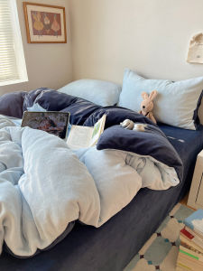 Korean Style Winter Milk Velvet Bedding Set 1.5m Duvet Cover And Sheet Set Double Plaid Pure Color Fleece Three Or Four Piece Set