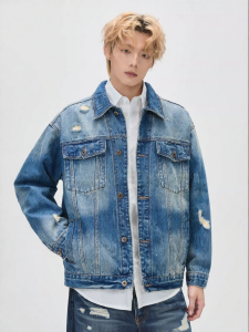 ALLIN | American Vintage Worn-out Denim Jacket with Ripped Detail Mens Casual Spring Autumn
