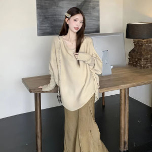 BINKAFENNY | French Style Batwing Sleeve Knitwear Womens Soft Cozy Autumn Top Irregular Collar Design Versatile Lazy Style Fashionable Sweater