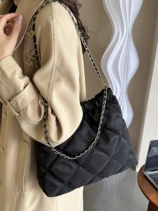 Fashionable Meria Nylon Bucket Bag with Quilted Pattern and Crossbody Shoulder Strap Polyester Lining for Casual Use