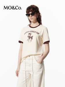 MO&Co. | Fun Deer Print Retro Color Block Cotton T-shirt for Women