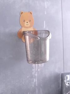 Rak Tempel Tempat Sikat Gigi Bear Rak Serbaguna Kamar Mandi Model Tempel Motif Beruang / Toothpaste Holder