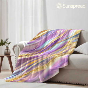 Beast Kingdom | Gold Glitter Swirl Soft Warm Flannel Blanket Lightweight Cozy Christmas Halloween Home Decor Room