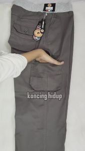 Celana Kargo Dewasa / Celana Cargo Panjang Pria Abu Muda (Bahan Denim Premium)