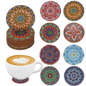 8 pieces DIY diamond painting art set Mandala flower pattern coaster special shape crystal artificial diamond Mosaic process
