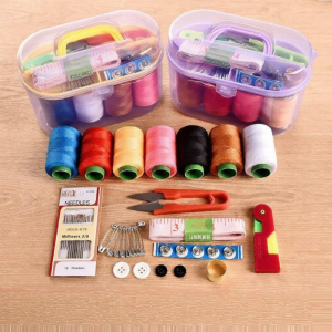ZHENG FU | Sewing Kit Box with Small Pins Scissors Threads Colorful Thread Tape Measure Storage Box Snaps Buttons