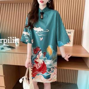 Plus Size 150kg Fat MM Chinese Style Elegant Age-Reducing Improved Qipao Womens Summer Mid Length R Dress