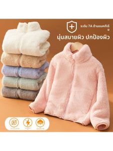 เสื้อเชิ้ตคอตตอนสำหรับเด็ก ฤดูใบไม้ร่วง/ฤดูหนาว ขนแกะยาว ขนแกะผสม แขนยาว ปกป้องเด็ก ผ้าคอตตอนผสมโพลีเอสเตอร์