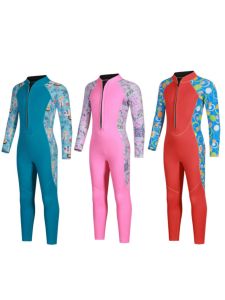 Kids 3mm Thermal Swimsuit Diving Suit Girl Boys Long Sleeves Winter Thickened Cold Protection One-Piece Insulation Swimsuit