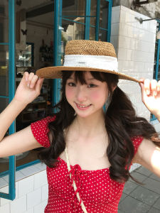 Original Bubble Peach Blossom Summer Korean Style Flat Top Handwoven Straw Hat Beach Sunshade Casual Womens Outfit Accessory