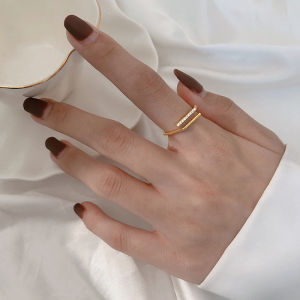 anenjery | ANENJERY Silver Color Double Layer Cross Line Finger Ring for Women Gold Color CZ Geometric Adjustable Rings Jewelry