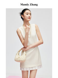White French Inspired Bow Decorated Sleeveless Dress