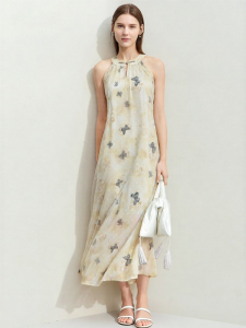 Amii | Chinese Style Sleeveless Butterfly Print Cheongsam Neck Summer Dress