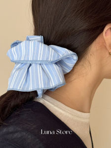 Lunastore ริบบิ้นผ้าลายทางสีน้ำเงินขาวสไตล์เกาหลี ทรงเข็มขัดสำหรับผู้หญิง เครื่องประดับผม สายรัดผม ลายทางสีน้ำเงินขาว