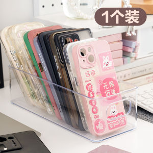 Transparent Acrylic Phone Case Storage Box Desktop Organizer Cosmetic Makeup Holder Clear Plastic Storage Basket for Dormitory