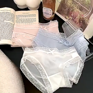 Ice Silk Panties Japanese Cream Underwear Lace Breathable Soft Slippery Fabric