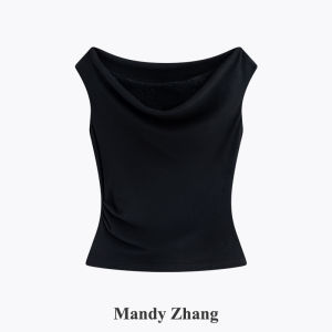 TENCEL and Wool Knit T-Shirt Lace Insert Flowing Collar