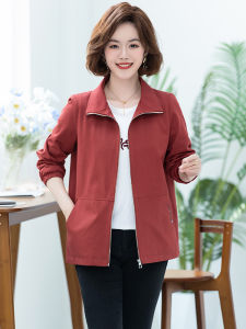 Fashionable Pure Cotton Loose Womens Jacket 2024 New Style Casual Moms Coat Short Outerwear Polo Collar Zipper Closure Long Sleeve
