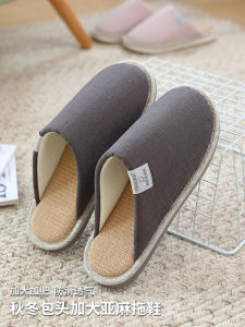 รองเท้าแตะผ้าฝ้ายลินินฤดูใบไม้ผลิฤดูใบไม้ร่วงสำหรับผู้ชายไซส์ใหญ่ รองเท้าแตะแบบสวมบ้านในร่ม พื้นรองเท้า EVA ส่วนบนผ้าฝ้ายลินิน