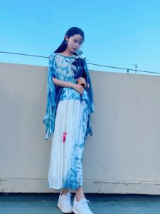Yiche Tie-Dye Original Design Handmade Plant Blue Dye Artsy New Chinese Elegant Fairy Batwing Shirt Loose Shirt