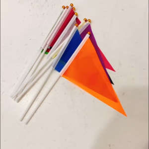 10Pcs Colorful Triangular Flags With Plastic Flagpoles 14*21Cm Pennant Triangle Hand Waving Flags