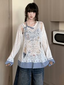 Áo Len Dệt Kim Kitty Cat American Style Dành Cho Nữ Mùa Hè Rộng Rãi Chống Nắng Áo Khoác Ngoài Pure Desire Phong Cách Áo Len Cổ Tròn Tay Dài