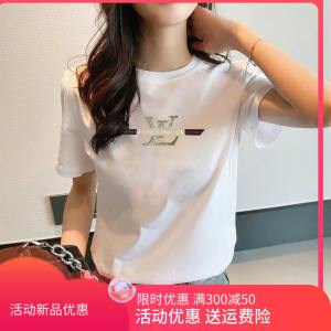 เสื้อยืดคอกลมแขนสั้นผ้าฝ้ายแท้ลายตัวอักษรสไตล์เกาหลีหลวมๆ สำหรับผู้หญิง แฟชั่นฤดูร้อน 2025 เสื้อยืดคอกลมลายตัวอักษร