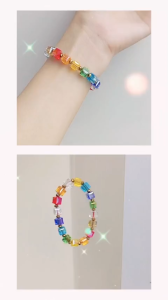 Vòng tay handmade hạt pha lê vuông mix nhiều màu dễ thương làm quà tặng sinh nhật người yêu