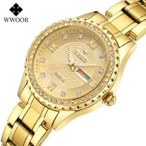 WWOOR 33mmWomen Watches Fashion 2022 New Diamond Ladies Quartz Bracelet Wrist Watch Gold Luxury Simple Female Clock