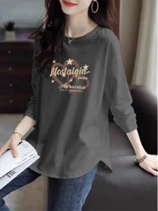 European Export Export Cut Label Pure Cotton 100% Loose Casual Top 2024 Spring and Autumn Plus Size Bottoming Shirt T-Shirt