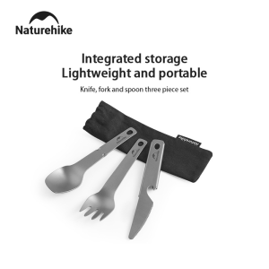 Naturehike outdoor camping tableware Fork Spoon 3 in 1 Set Ultralight Durable Titanium Cutlery Set