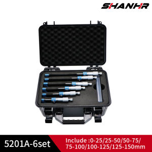 SHANHR 6pcs 0-150mm 0.01mm Outside Micrometer Set Machinist Tool Accuracy Carbide Micrometer Set With Standards Ratchet