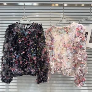 เสื้อเชิ้ตผ้าชีฟองลายดอกไม้สไตล์ฝรั่งเศสหวานๆ ทรงเข้ารูป แขนยาว ปกกลม สำหรับผู้หญิงวัย 25-29 ปี