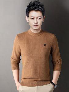 ROMON | Lormen Mens Knitted Sweater Thickened Warm Half High Collar Slim Fit Winter Fashion Business Casual Long Sleeve Polyester Blend