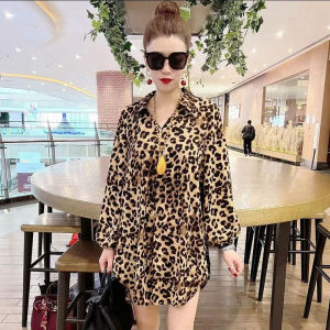 Áo Sơ Mi Nữ Dáng Rộng Họa Tiết Da Báo Thời Trang Mới 2025 Áo Sơ Mi Cổ Polo Dài Tay Mùa Xuân Thường Ngày Đa Năng