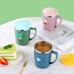 Kids Water Cup Boys and Girls For Home Stainless Steel Anti-Fall Milk with Lid Cup Kindergarten Students Drinking Water Direct Drinking Cup