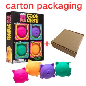 Schylling Nee Doh Soda Color Nice Cube & Mini Cat 4 Pack Slow Rebound Fidget Toy Stress Relief Party Gift