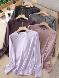 Áo Thun Thể Thao Dài Tay Cổ Tròn Mùa Thu 2025 Áo Thun Nữ Co Giãn Nhanh Khô Thoáng Khí Thoải Mái Thường Ngày Cho Nữ