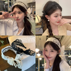 Embroidered Flower Hair Band Korean Fashion Mesh Bow Ribbon Wide Headband Hair Accessories for Girls