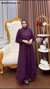 Gamis Set Outer Terpisah Assyifa Dres Ceruty Babydoll Mix Brukat M L XL XXL 3XL Resleting Depan Busui Friendly Dress Kondangan Brokat Modern Kekinian Ootd Hijab Baju Muslim Seragaman Keluarga