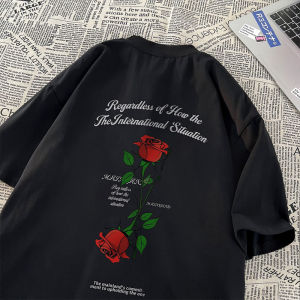 เสื้อยืดคอกลมแขนสั้นทรงหลวมสไตล์อเมริกัน ผ้าฝ้ายแท้ ทรงหลวม สำหรับผู้ชาย ลายพิมพ์ แฟชั่นฤดูร้อน เสื้อยืดคอกลมแขนสั้น